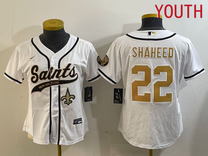 Youth New Orleans Saints 22 Shaheed White Joint Name 2024 Nike Limited NFL Jersey style 3